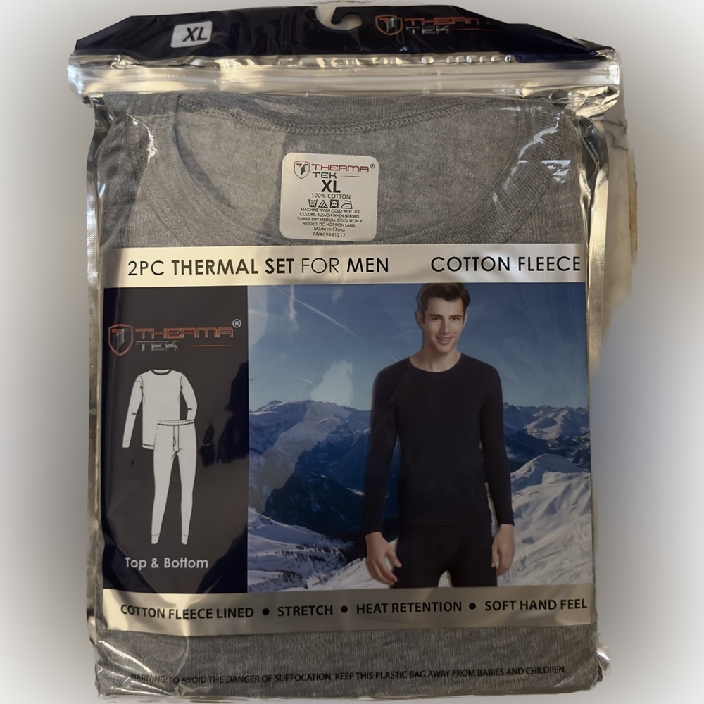 Thermal Underwear Gray 2-Pc Set Cotton Fleece